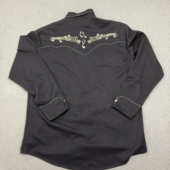 Scully Western Shirt Pearl Snap Mens XL Black Long Sleeve Gold Music Notes - Picture 8 of 11